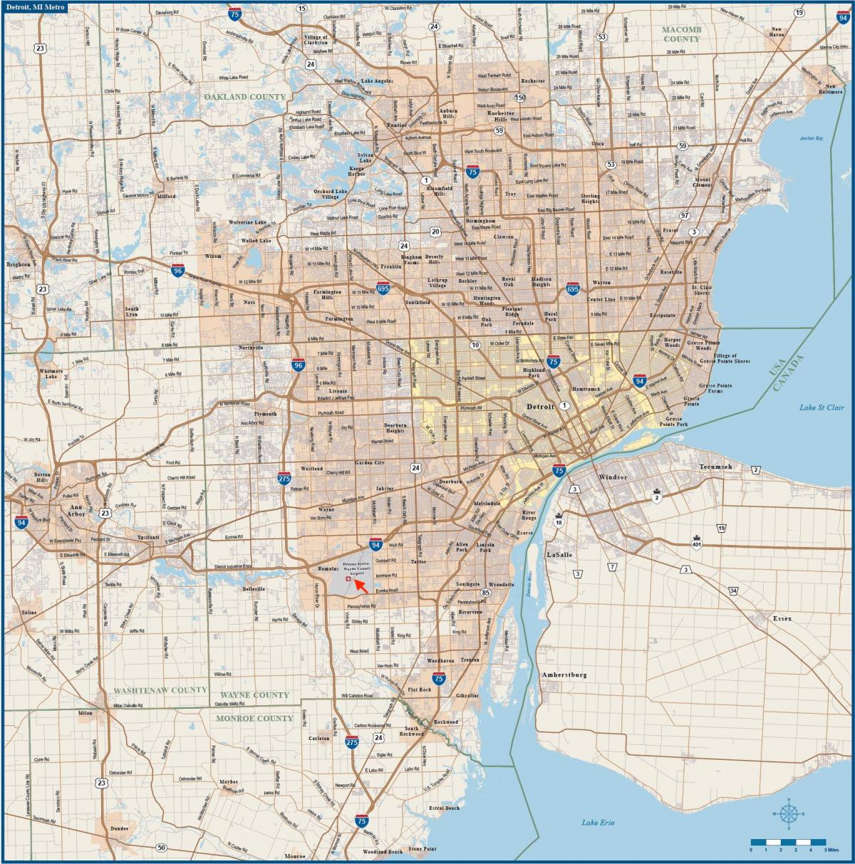 デトロイトの空港マップ
