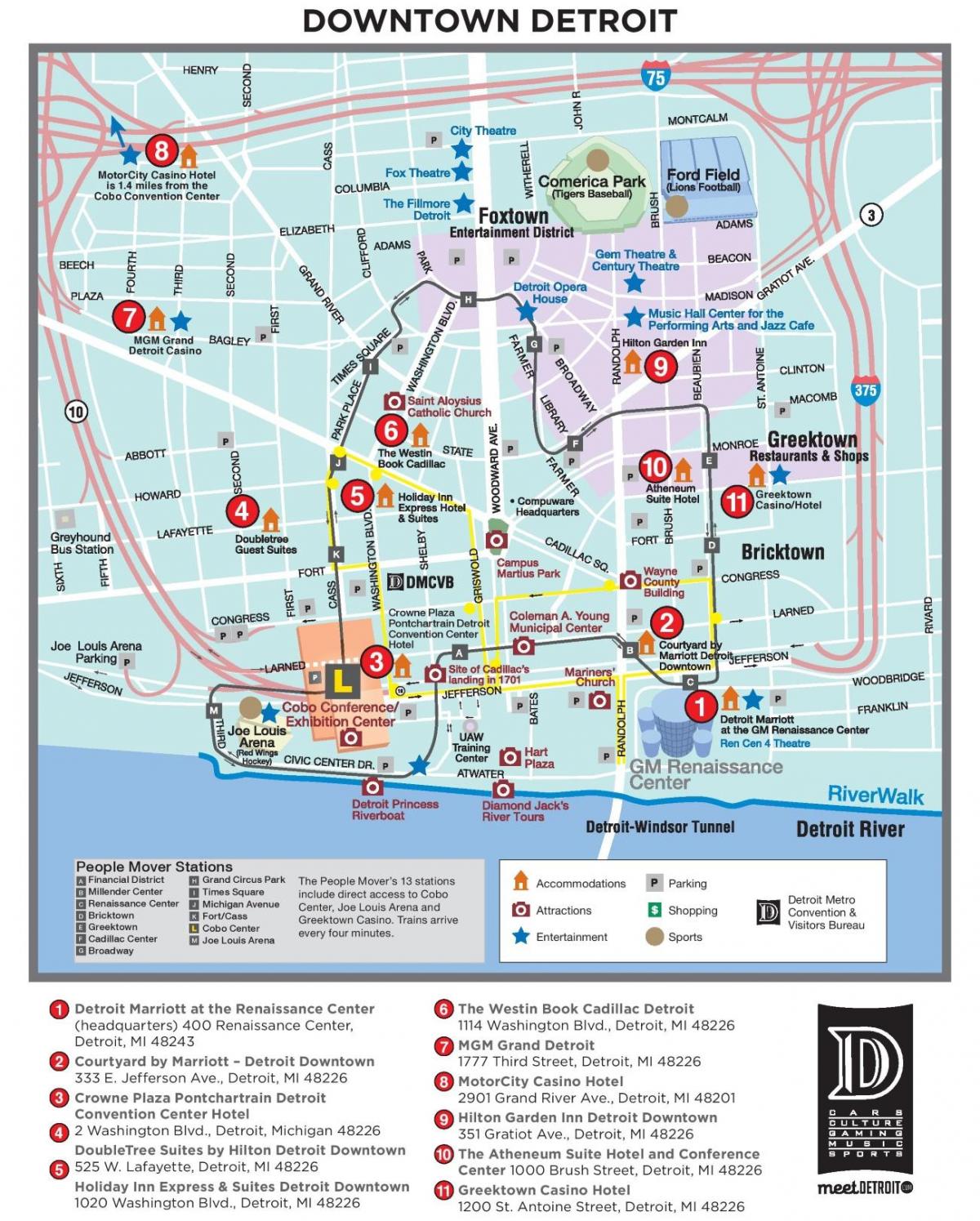 デトロイトウォーキングツアーの地図
